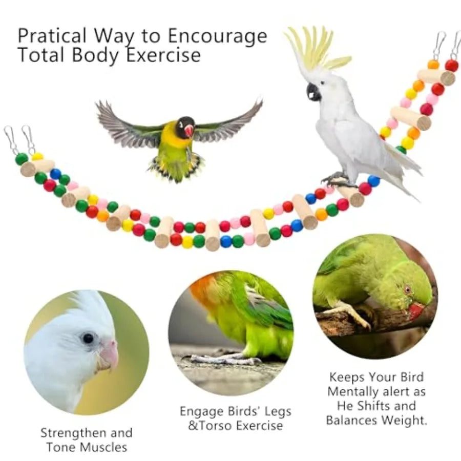 Raw Wood Bird And Hamster Climbing Ladder Bridge Toy