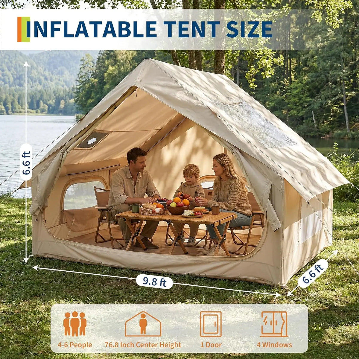 TACLEEKII Portable Inflatable Camping Tent with Skylight