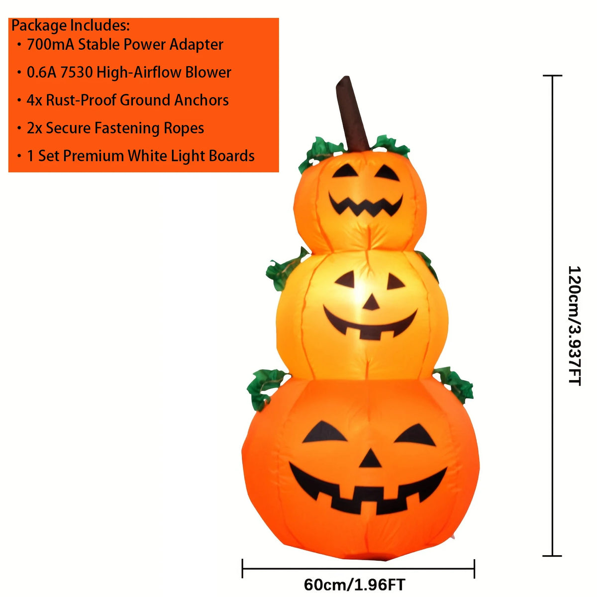 LED Halloween Stacked Pumpkin Inflatable Yard Decoration With Lights