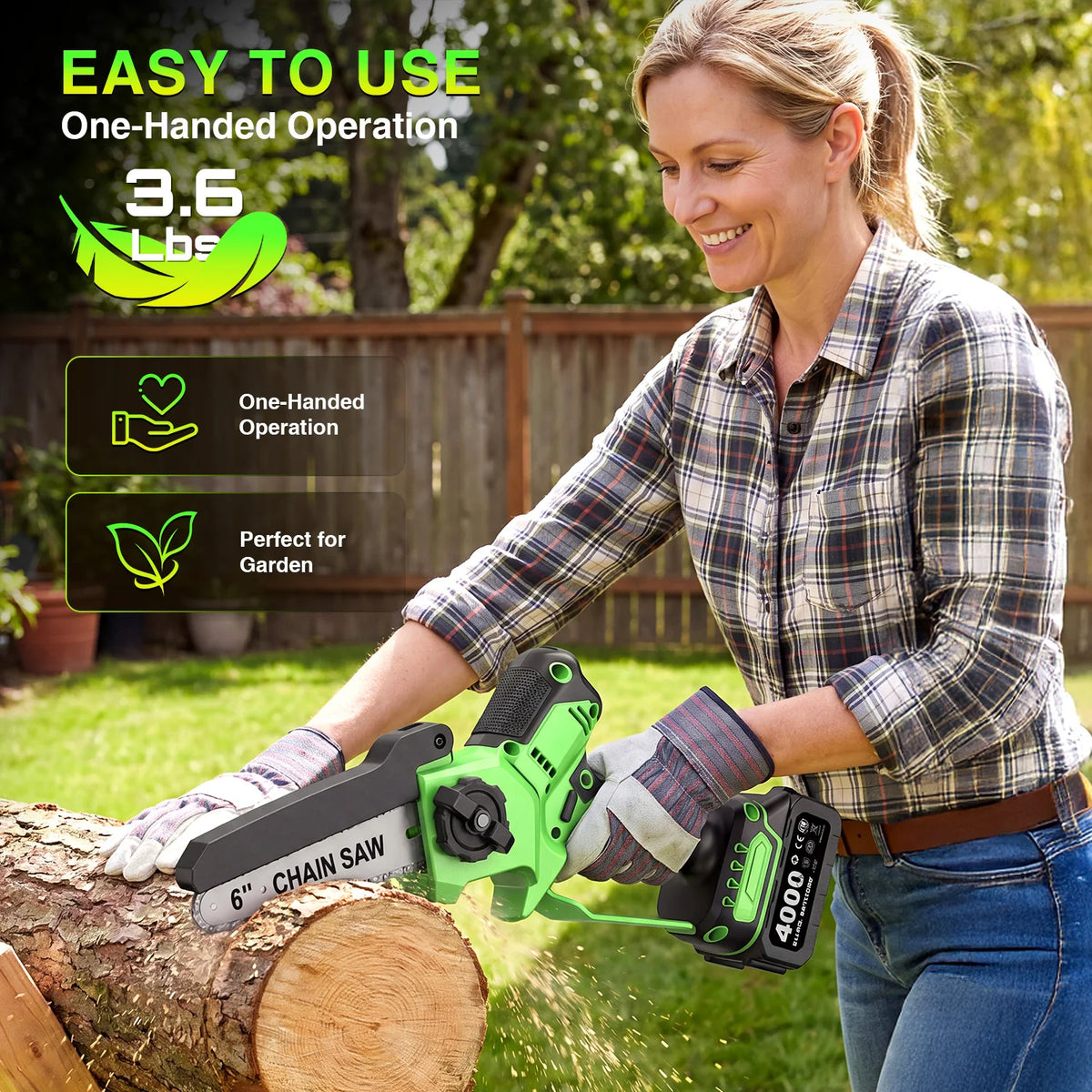 TaskStar Brushless Cordless Chainsaw For Wood Cutting With Dual Batteries