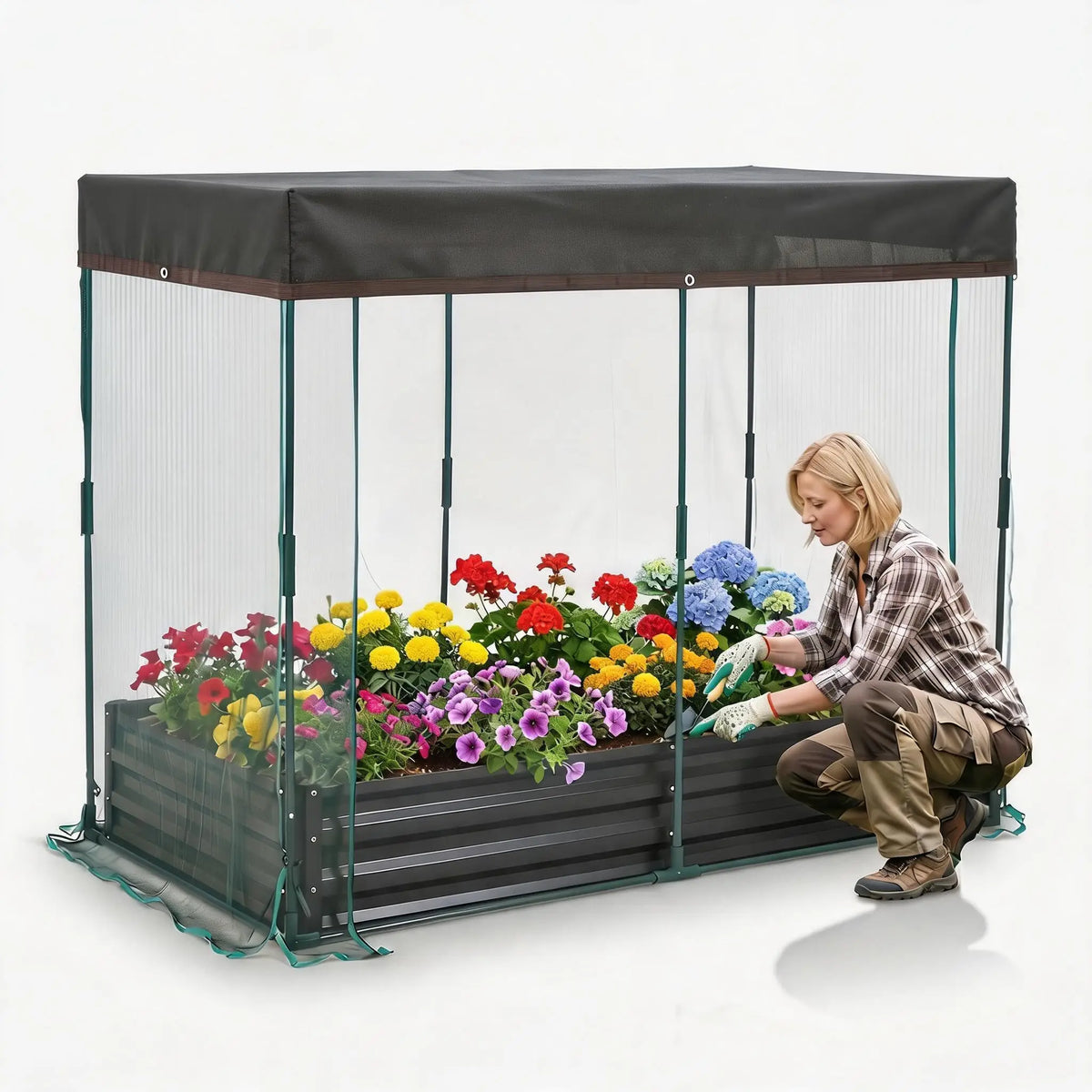 Galvanized Metal Raised Garden Bed With Self Watering Mesh Cover