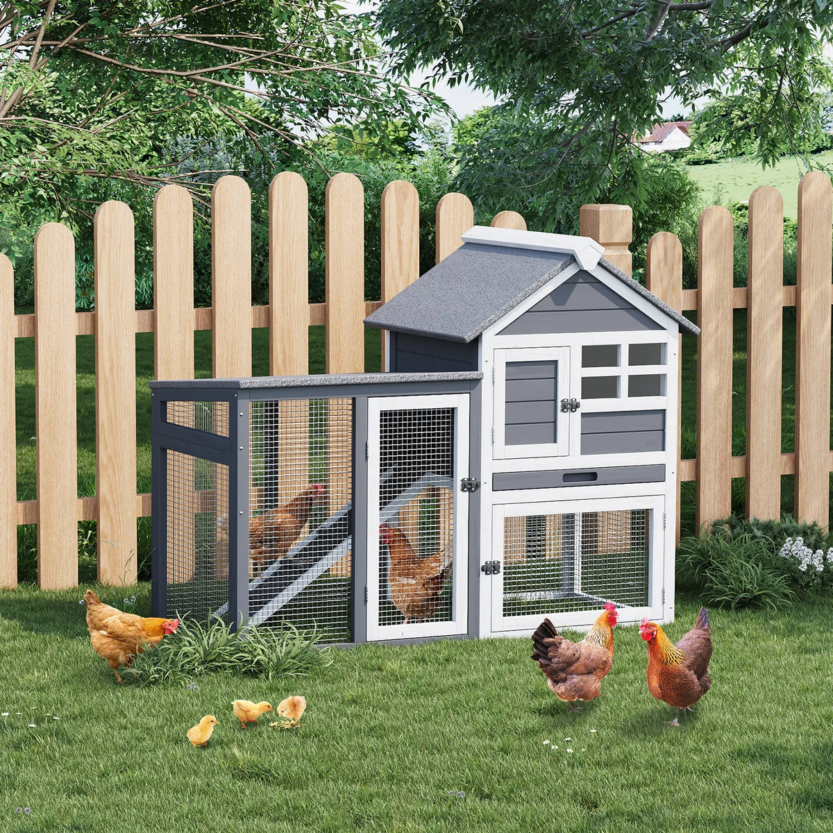 Wooden Two Story Rabbit Hutch And Indoor Outdoor Chicken Coop