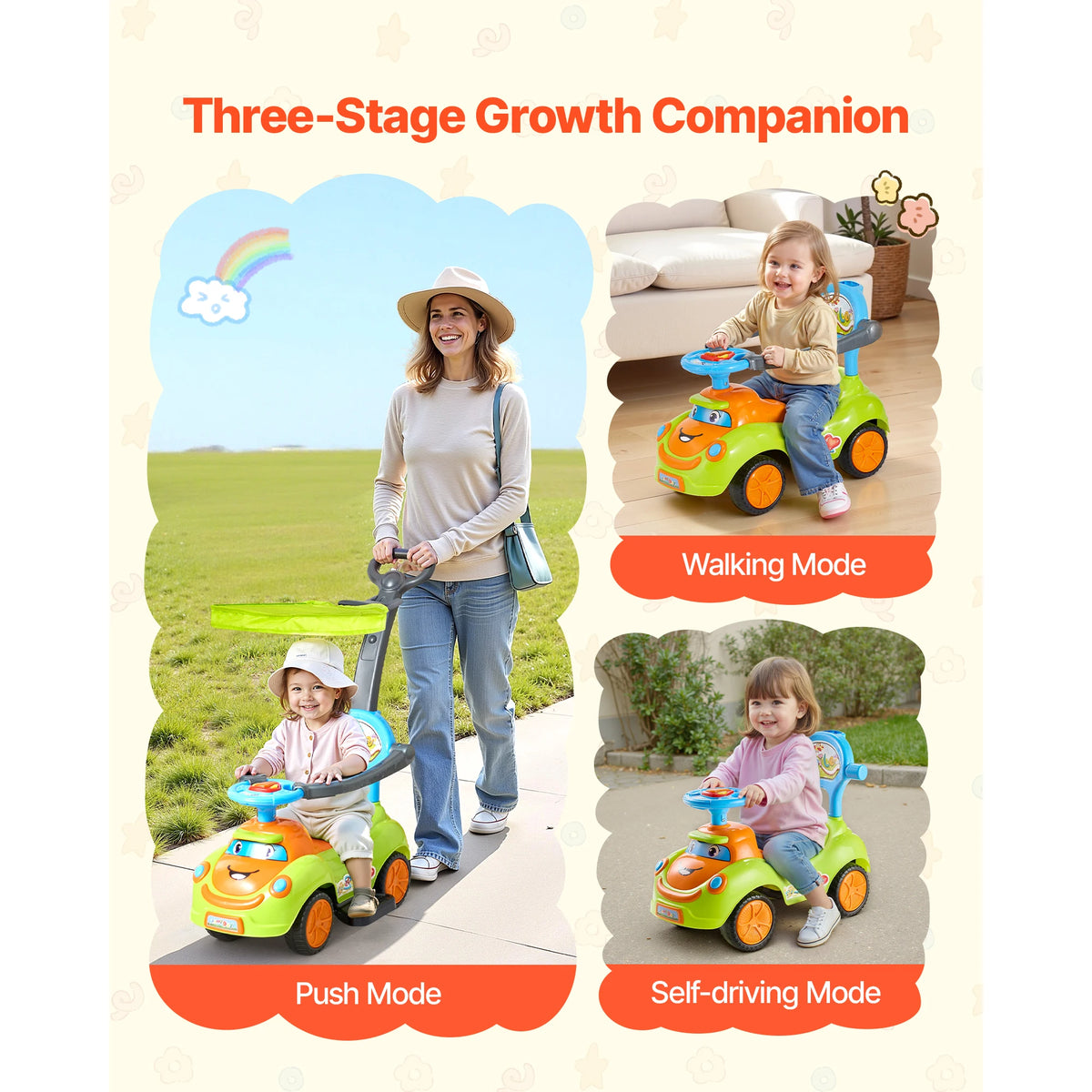 SucceBuy Ride On Push Car With Guardrails And Storage
