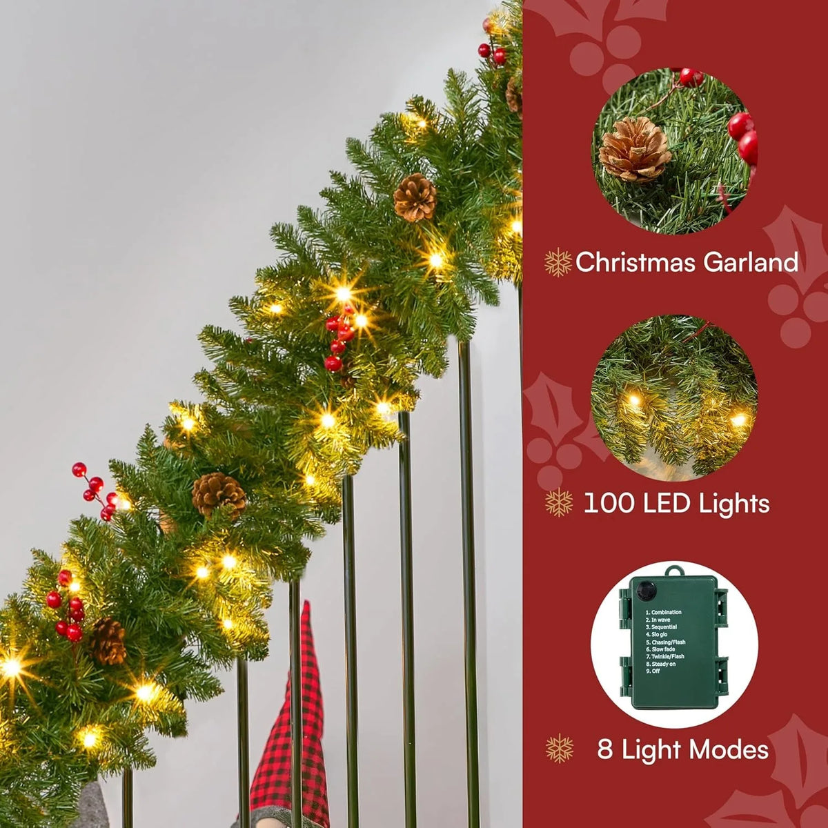 Joyfy Prelit Christmas Garland With Pine Cones And Berry Accents
