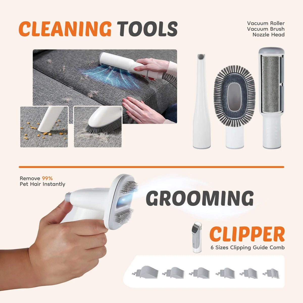 Professional Cordless Pet Grooming Vacuum Kit Low Noise Dog Clippers