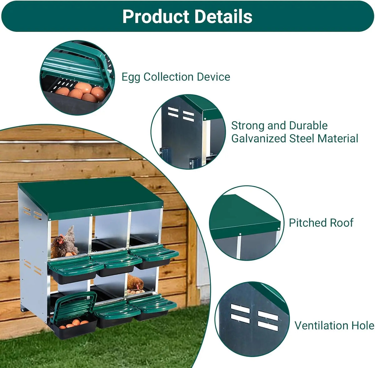 Garvee Galvanized Chicken Nesting Box for Comfortable Egg Laying