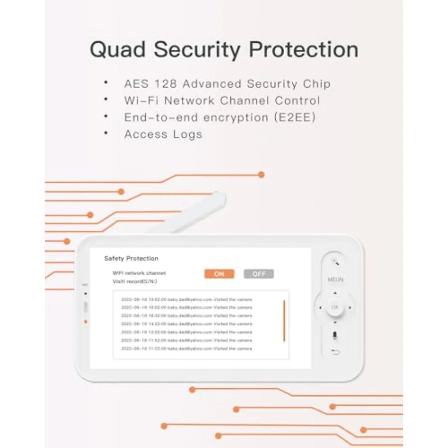 WiFi Baby Camera Monitor, 5-inch Screen, Smartphone App, Motion Tracking, Timed Detection, Encrypted Connection, Super Night Vi