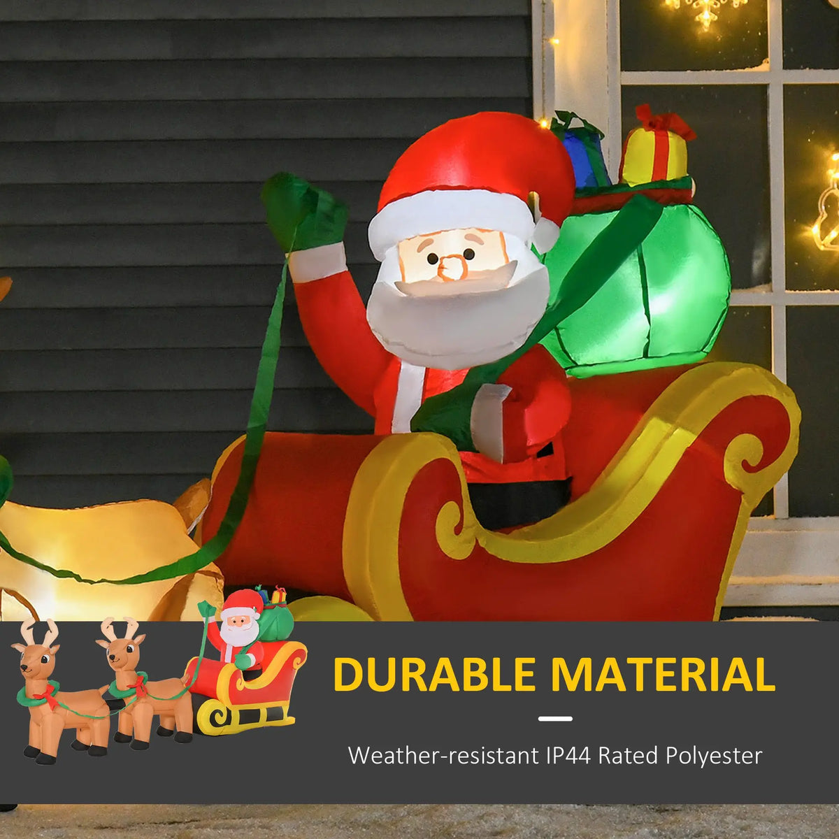 Christmas Inflatable Santa Sleigh And Reindeer Yard Decoration