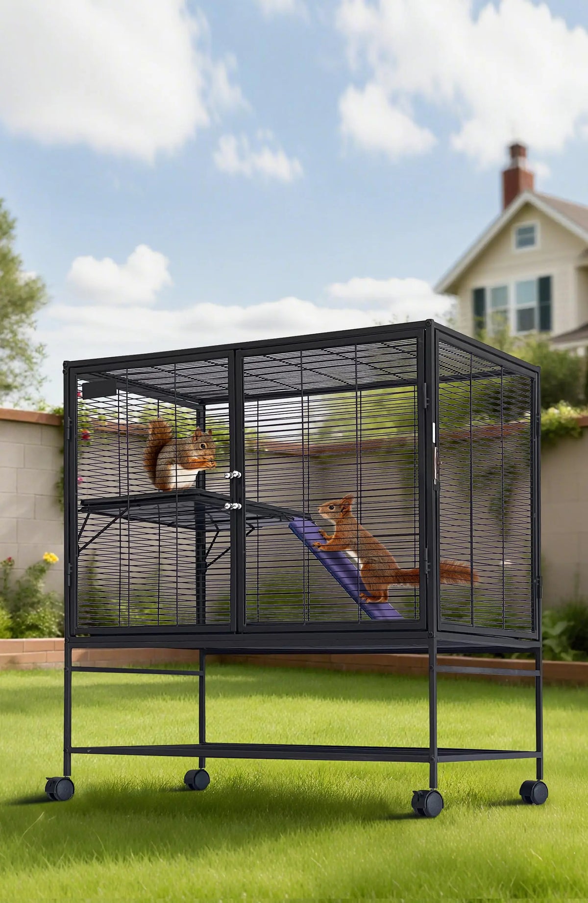 HiMISS Multi Tier Metal Pet Cage With Ramp And Tray