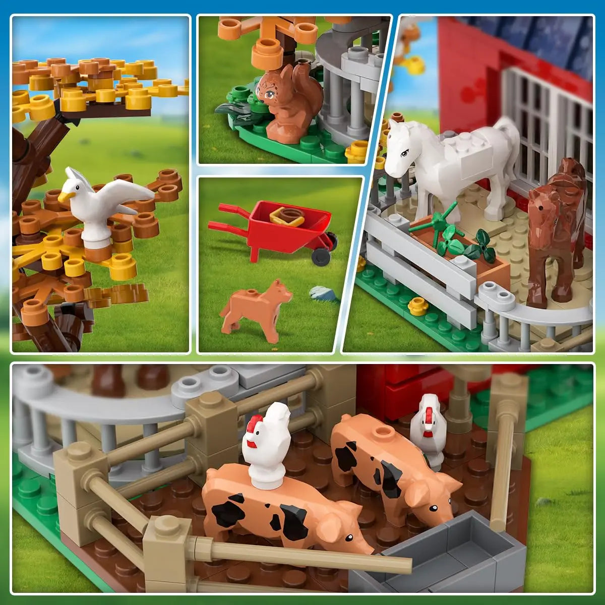 Hogokids Farm Barn Building Set With Windmill Tractor And Horse