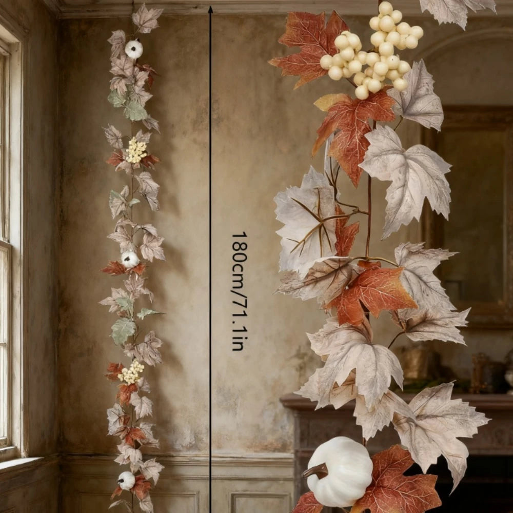 Autumn Pumpkin Maple Leaf Wreath For Thanksgiving Farmhouse Decor
