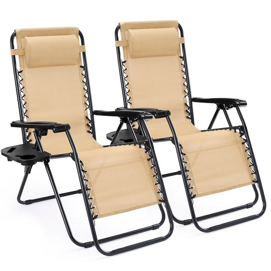 JHK Zero Gravity Outdoor Folding Recliner Set With Cup Holders