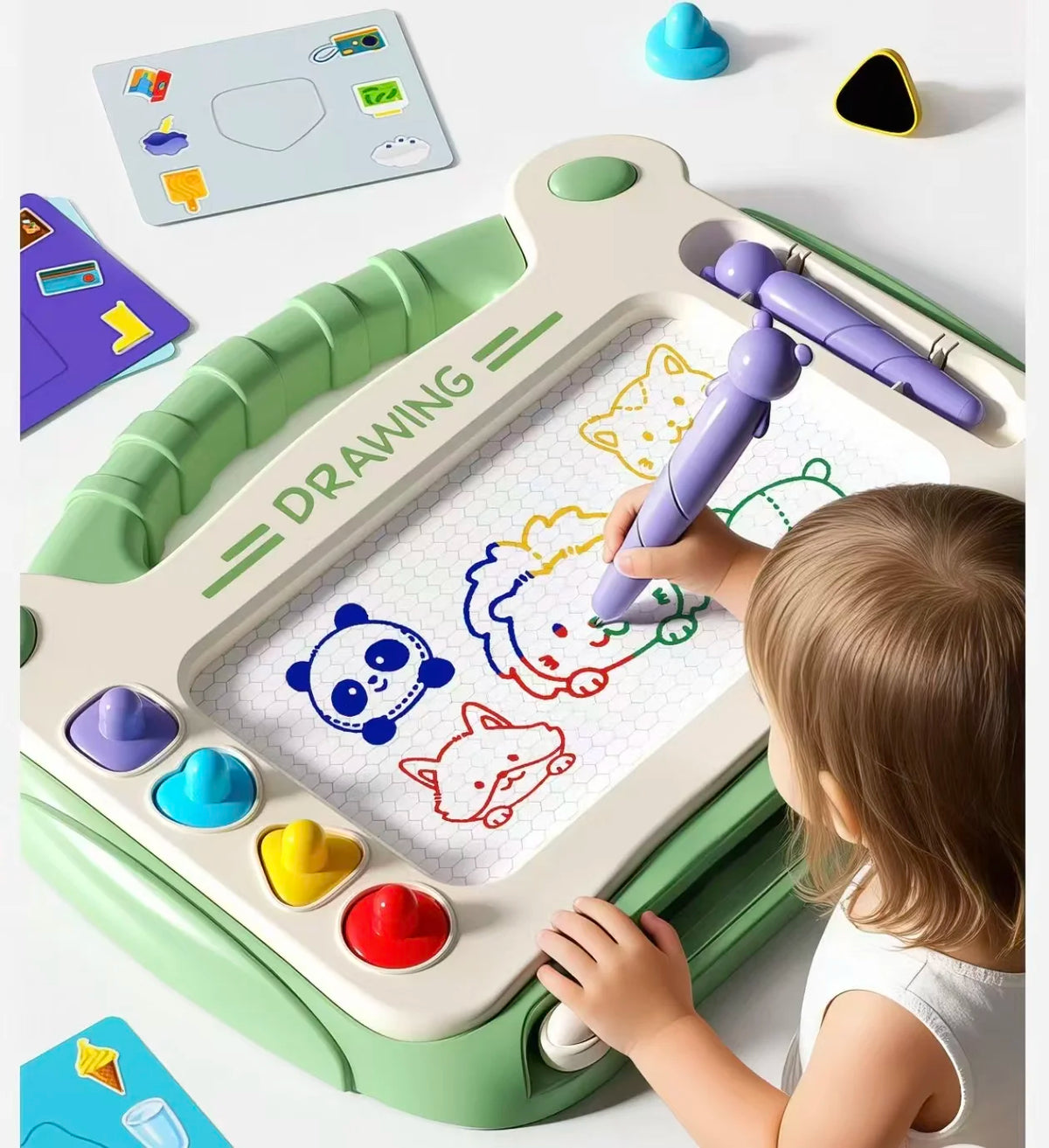 Toddler Magnetic Drawing Board With Erasable Pen And Creative Stamps