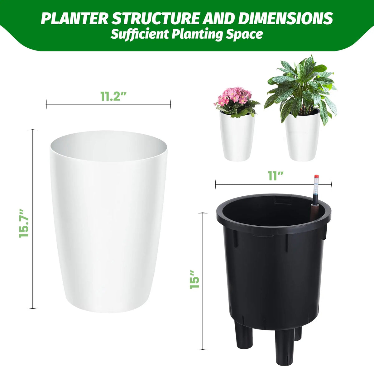 HiMISS Self Watering Indoor Outdoor Flower Planters With Level Indicator
