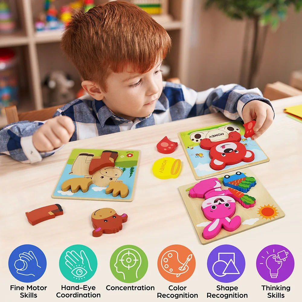 Educational Wooden Animal Puzzles For Toddler Kids Learning