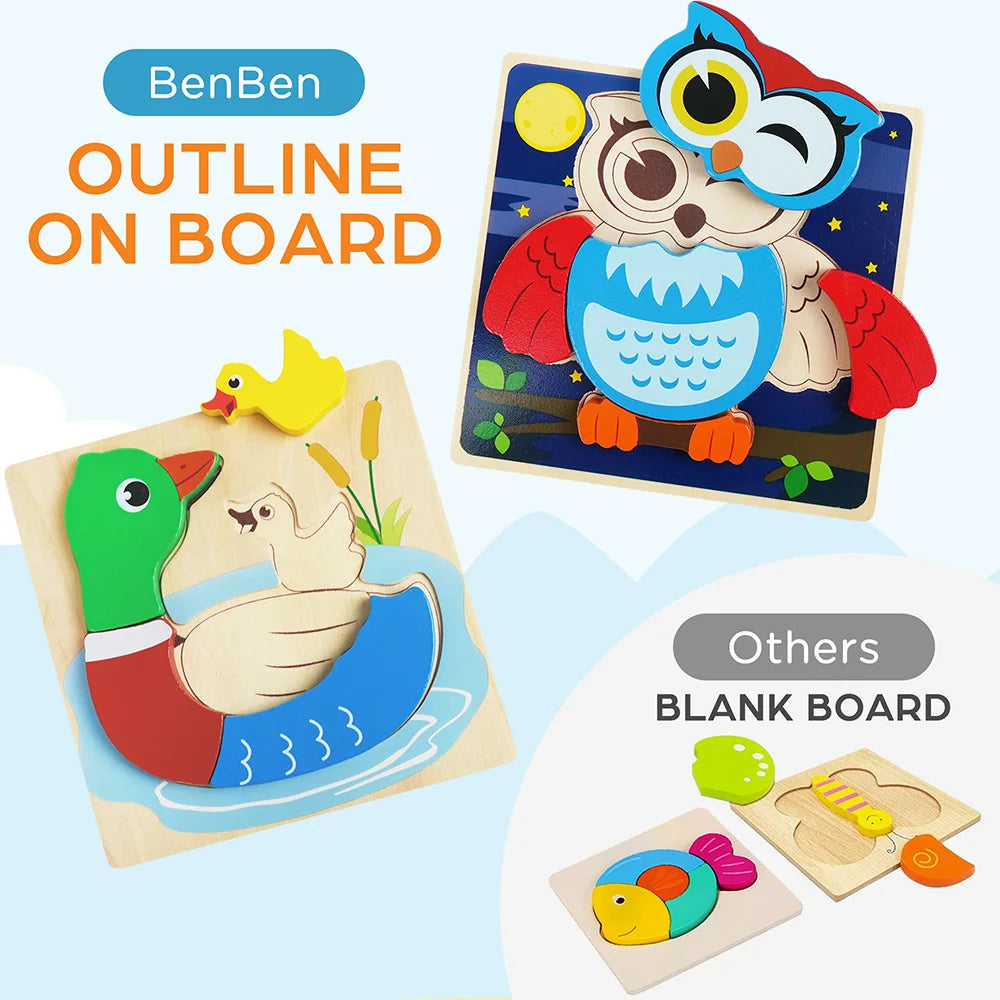 Educational Wooden Animal Puzzles For Toddler Kids Learning