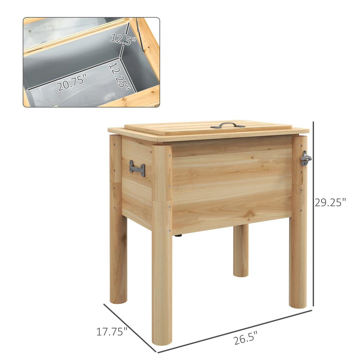 Wooden Patio Cooler 54Qt. Outdoor Beverage Cooler, Natural