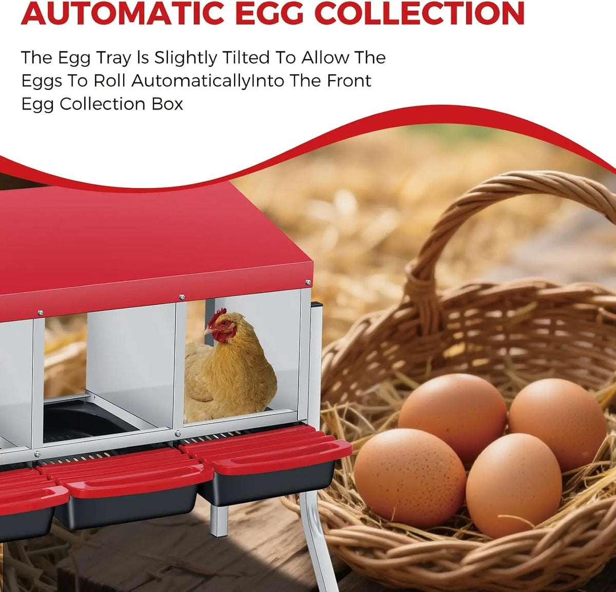 HiMISS Roll Away Chicken Nesting Box With Egg Collection Tray