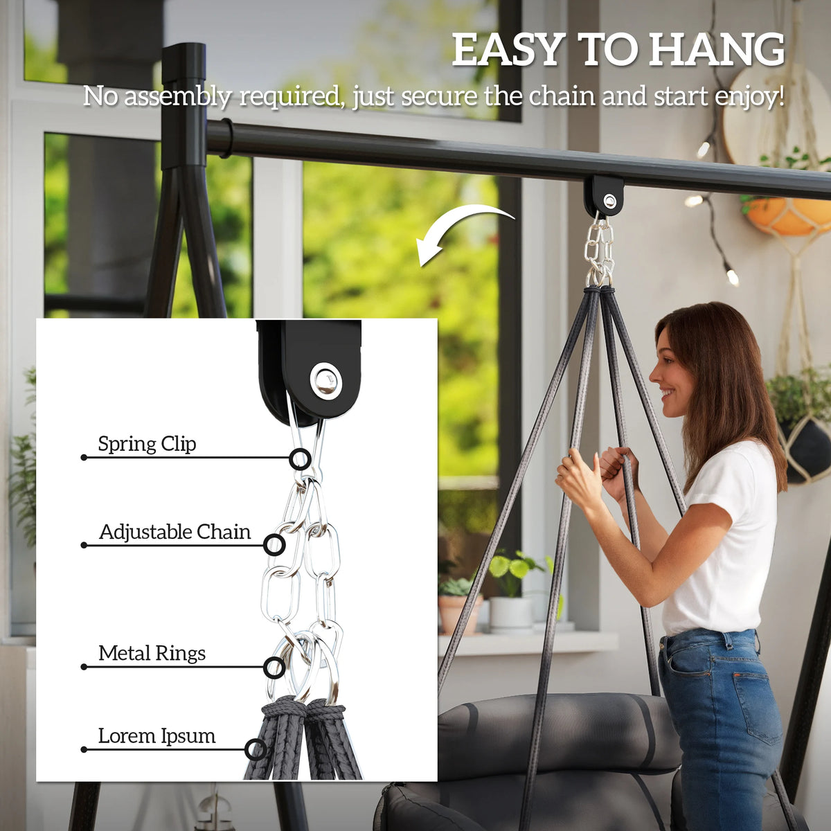 Outsunny Hanging Macrame Hammock Chair With Plush Cushion For Patio