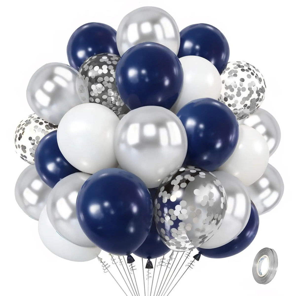 Zesliwy Black Gold Confetti Balloons 50 pack - 12 Inch Gold White and Black Confetti Balloons with Ribbons for Graduation Birthday Wedding Party Decorations