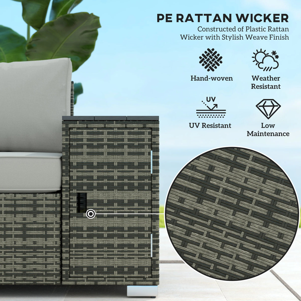 Outsunny Outdoor Wicker Sofa With Convenient Storage And Cushions