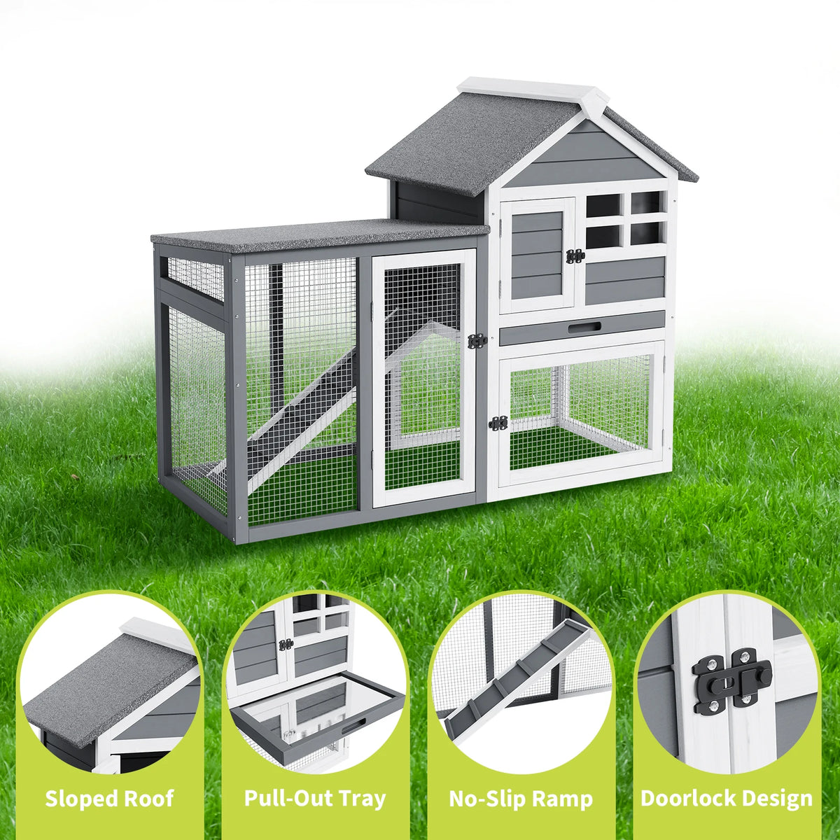 Wooden Two Story Rabbit Hutch And Indoor Outdoor Chicken Coop