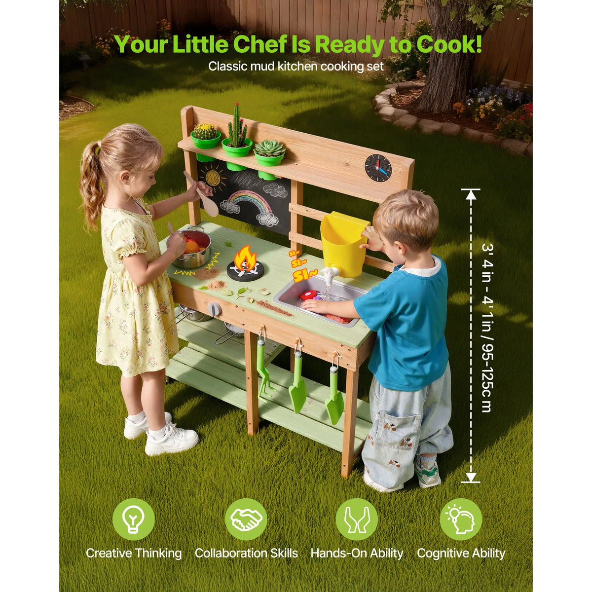 SucceBuy Kids Outdoor Mud Kitchen Wooden Play Set With Accessories