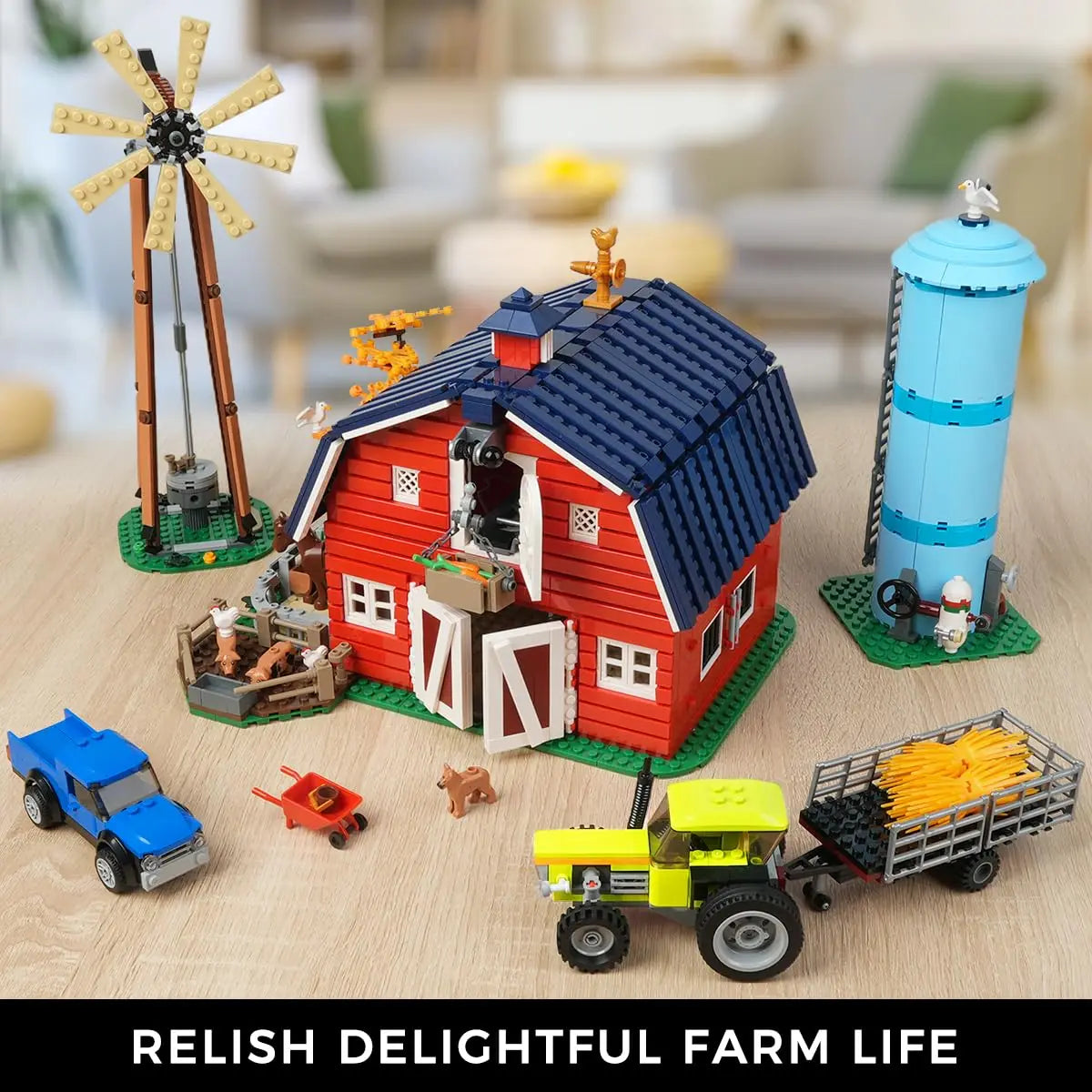 Hogokids Farm Barn Building Set With Windmill Tractor And Horse