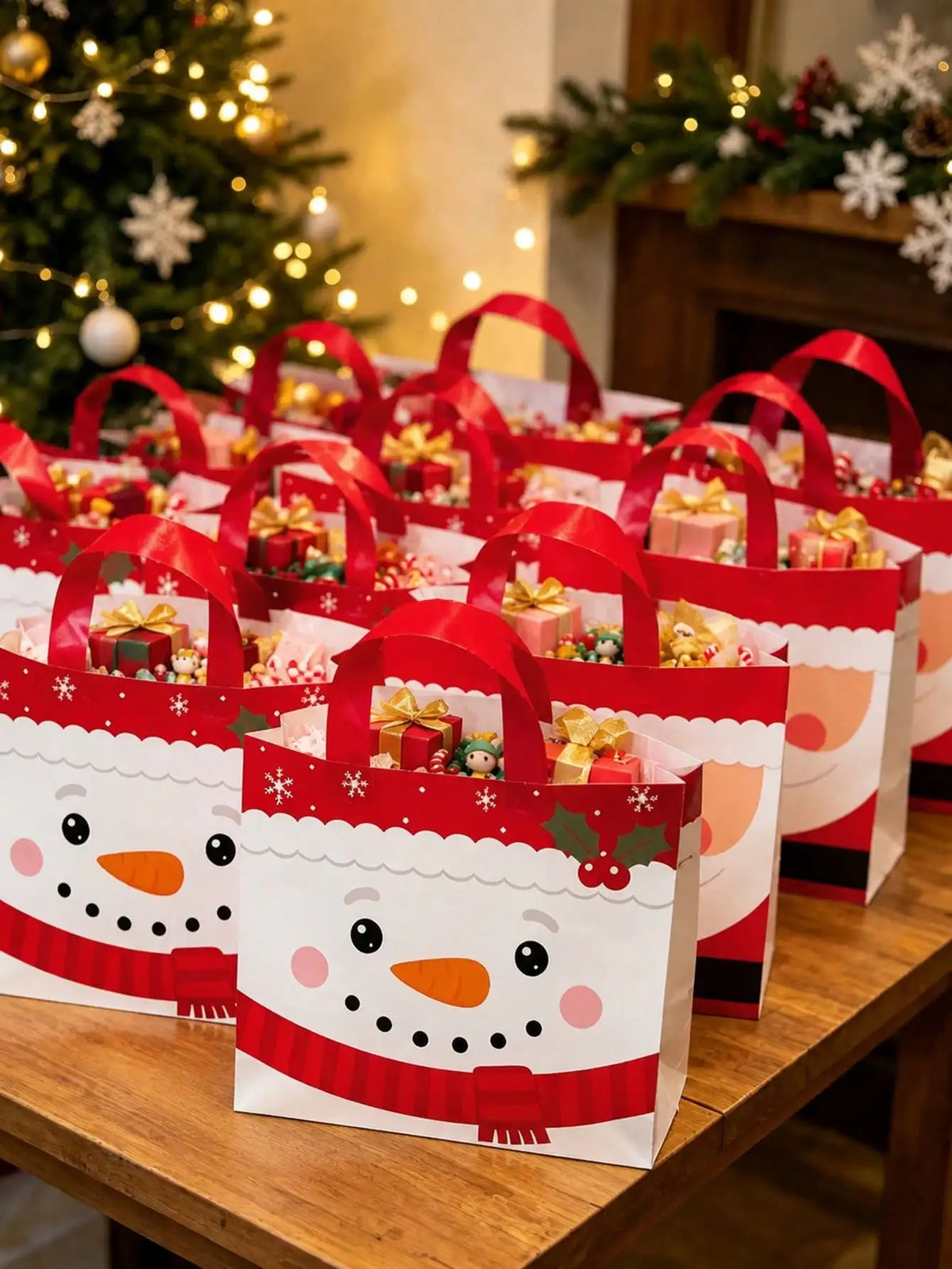 Christmas Gift Bags With Santa Reindeer And Snowman Prints
