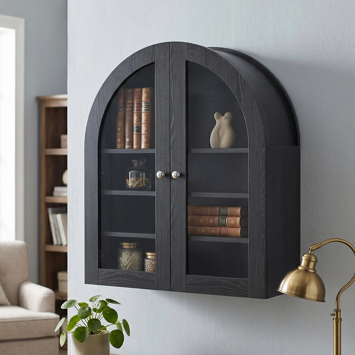 Retro Cupboard Modern Arched Wall Cabinet Adjustable Shelves Sturdy Simple Assembly Arched Wall Cabinet For Bathroom Kitchen