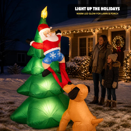 Animated Inflatable Dog Chasing Santa Christmas Yard Decoration