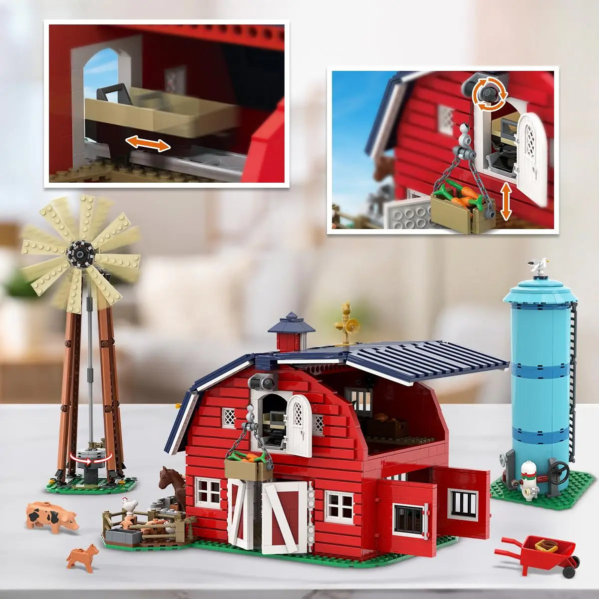 Hogokids Farm Barn Building Set With Windmill Tractor And Horse