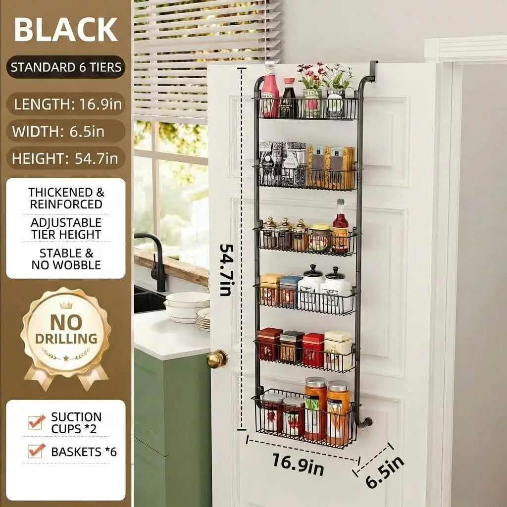 Garvee 6 Tier Over the Door Pantry Organizer  Large-Capacity Heavy-Duty Steel Hanging Spice Rack Adjustable Wall Seasoning Shelves for Kitchen Bathroom Cabinet