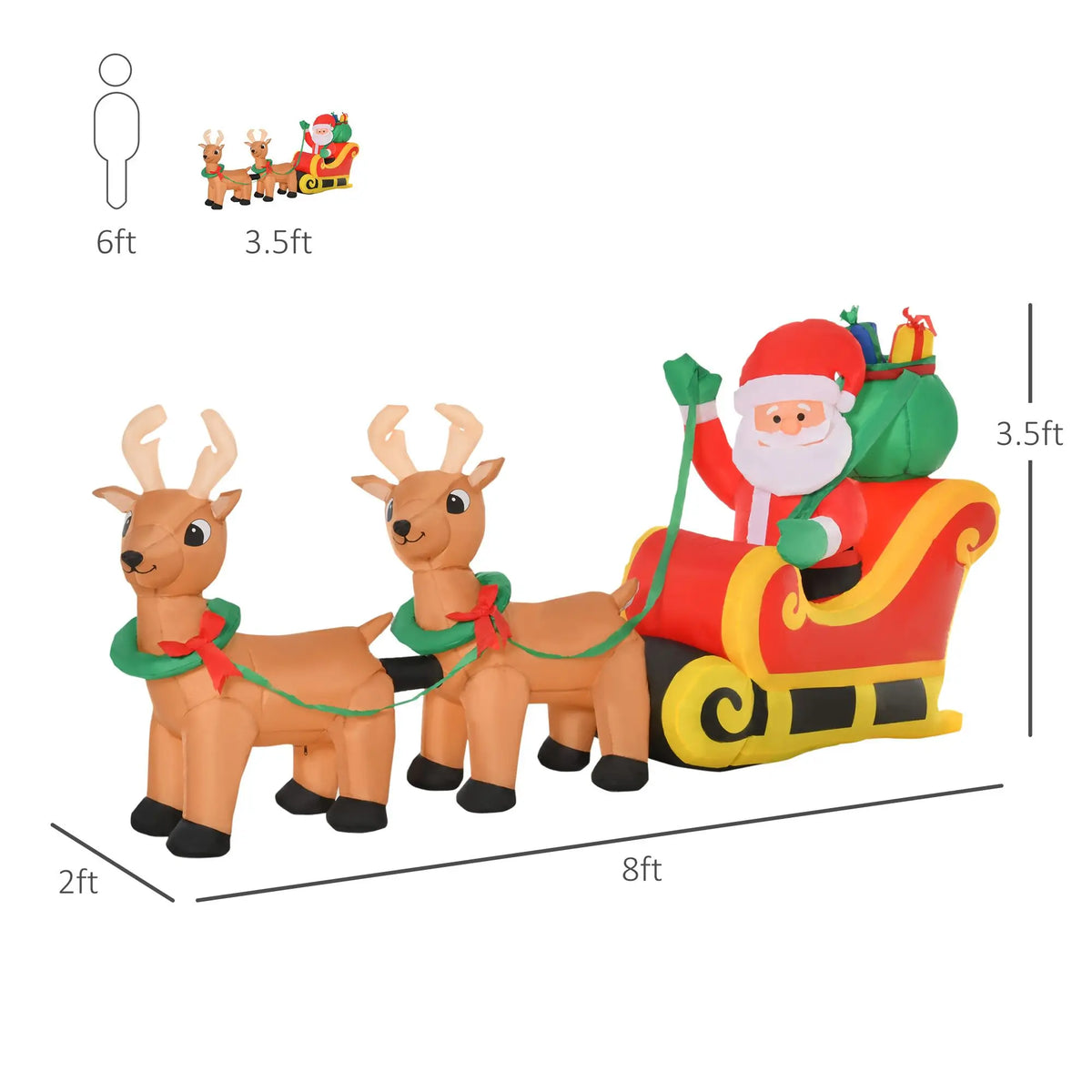 Christmas Inflatable Santa Sleigh And Reindeer Yard Decoration