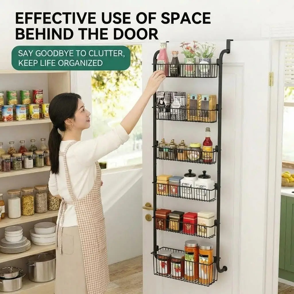 Garvee 6 Tier Over the Door Pantry Organizer  Large-Capacity Heavy-Duty Steel Hanging Spice Rack Adjustable Wall Seasoning Shelves for Kitchen Bathroom Cabinet
