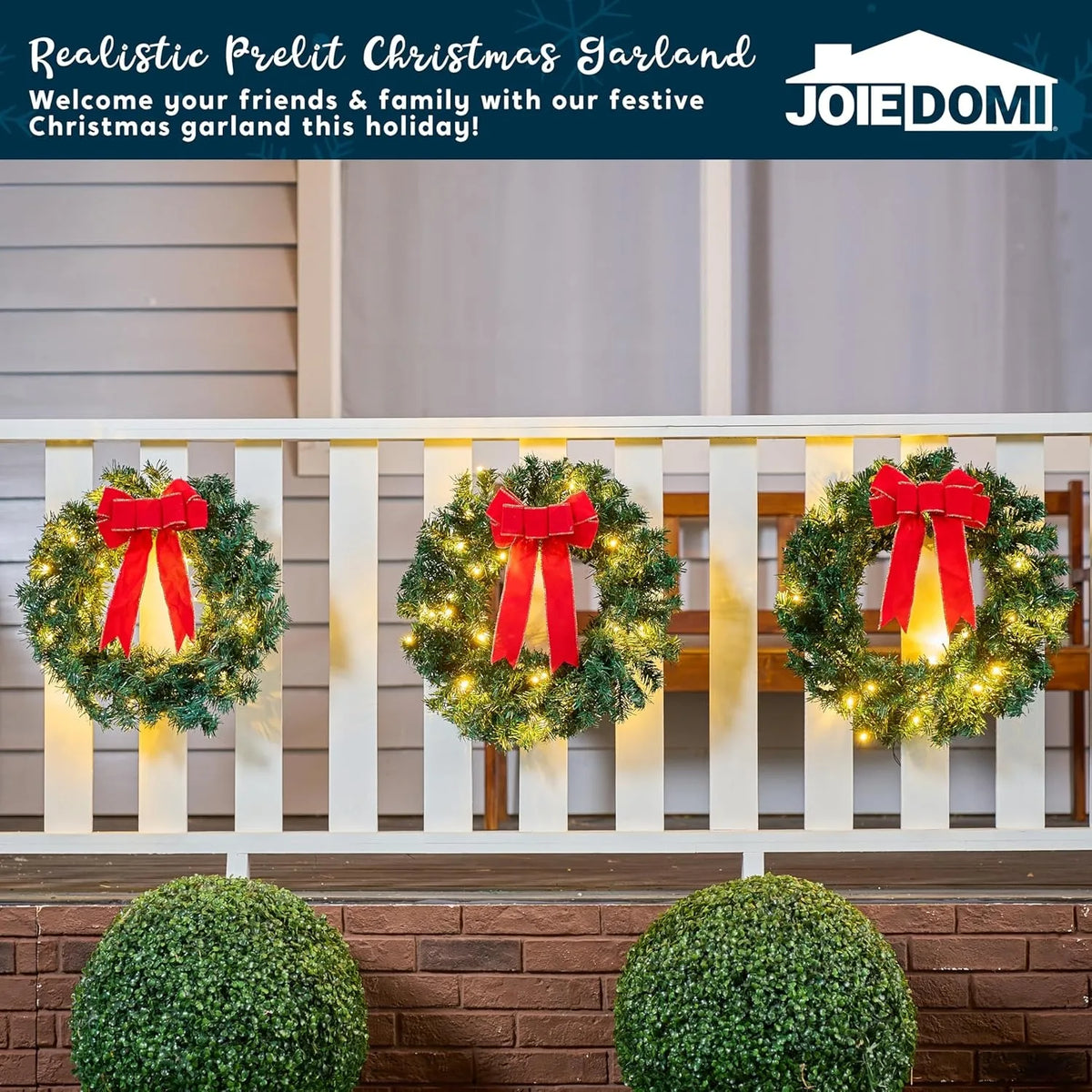 Joyfy Pre Lit Christmas Wreaths With LED Lights And Ribbon