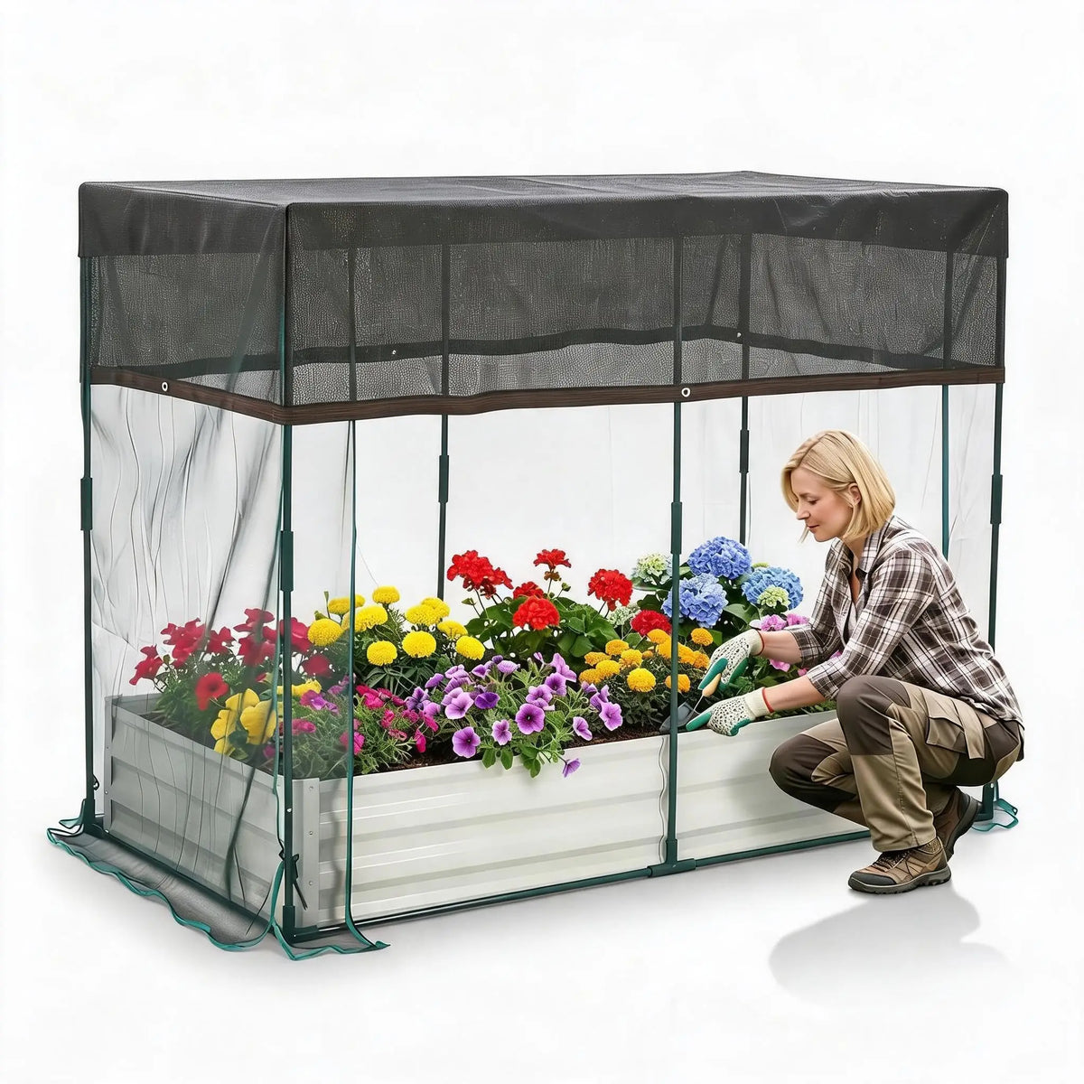 Galvanized Metal Raised Garden Bed With Self Watering Mesh Cover