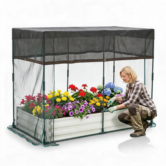 Galvanized Metal Raised Garden Bed With Self Watering Mesh Cover