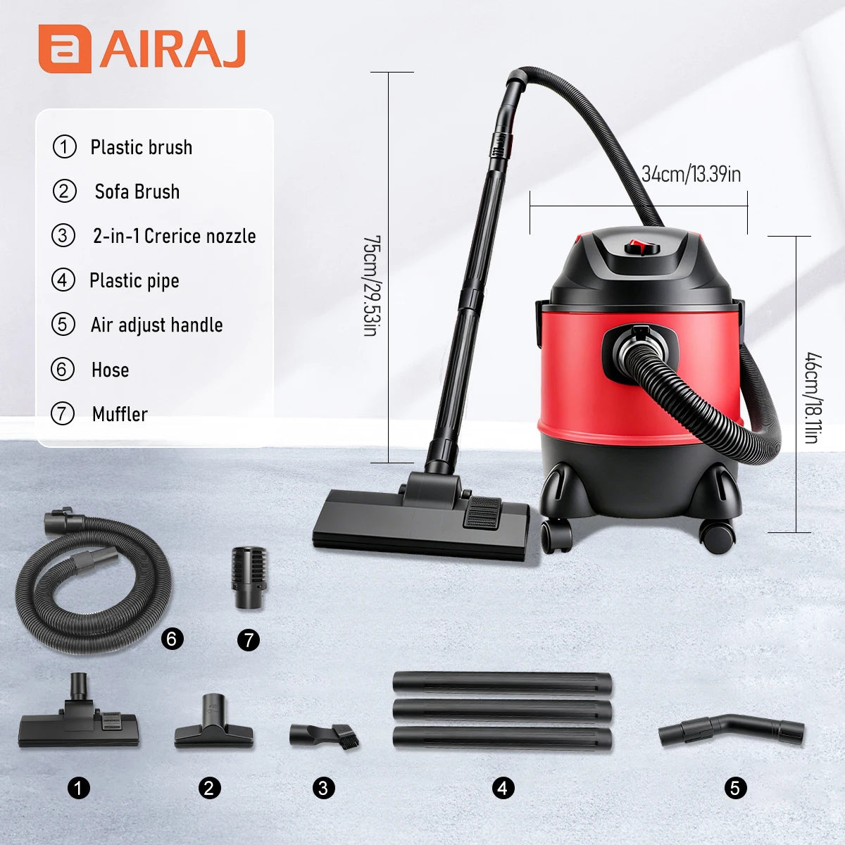 Airaj Powerful Dry And Wet Vacuum Cleaner For Home Cleaning