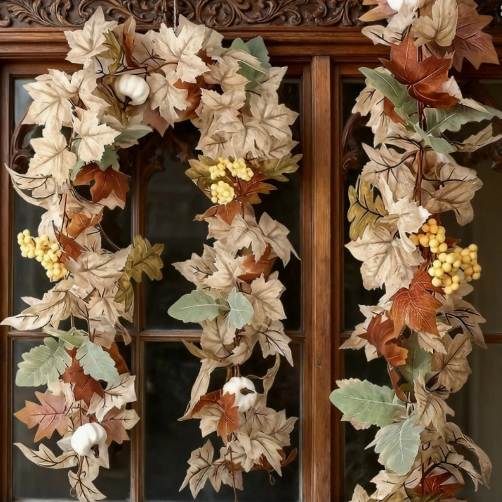Autumn Pumpkin Maple Leaf Wreath For Thanksgiving Farmhouse Decor