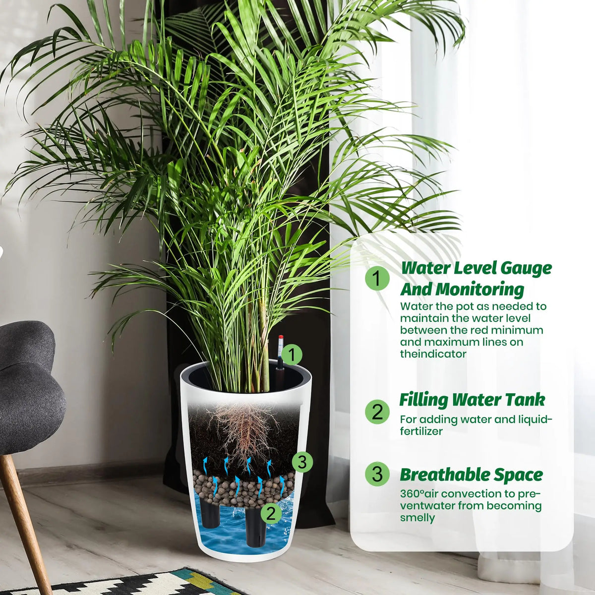 HiMISS Self Watering Indoor Outdoor Flower Planters With Level Indicator