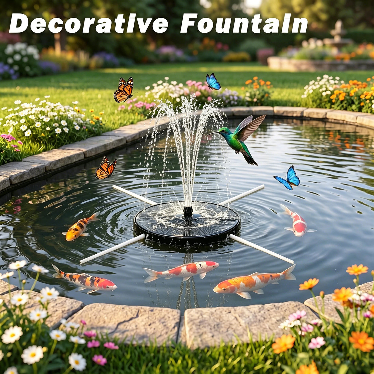 Solar Powered Water Fountain For Outdoor Garden And Pond Decor