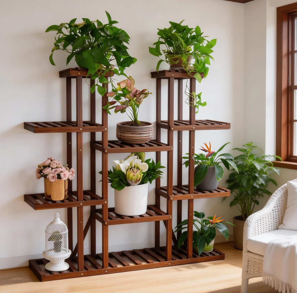 Wisfor Wood Tiered Plant Stand For Indoor And Outdoor Decor