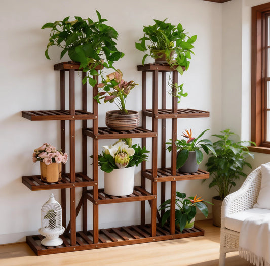Wisfor Wood Tiered Plant Stand For Indoor And Outdoor Decor
