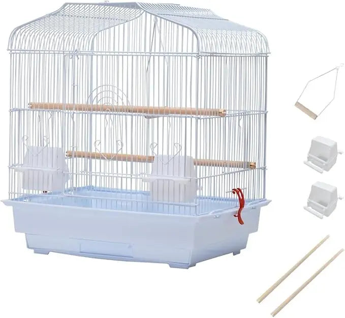 Portable Bird Cage for Small Medium Birds with Wooden Perches, Swing & Feeding Bowls, Removable Pull-out Tray & Top Carry Handle, Travel Bird House for Budgies, Cockatiels, Canaries