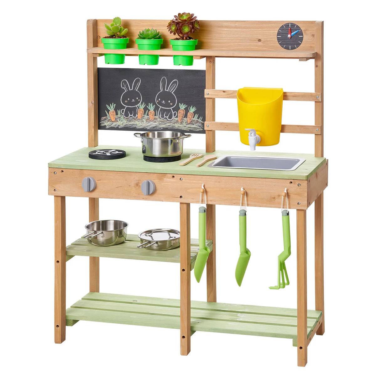 SucceBuy Kids Outdoor Mud Kitchen Wooden Play Set With Accessories