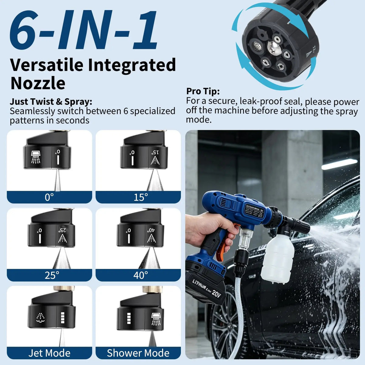 HiMISS 1100 PSI Cordless Pressure Washer 21V Portable Power Cleaner