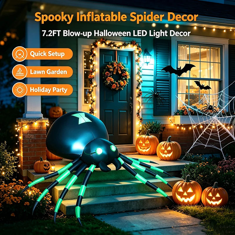 LED Inflatable Halloween Spider Yard Decor With Stakes And Blower