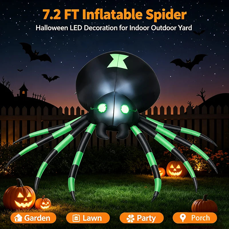 LED Inflatable Halloween Spider Yard Decor With Stakes And Blower