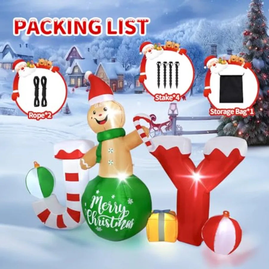 JOY & Gingerbread  Outdoor Christmas Inflatable,  6x8 FT, 7 built-in LED lights